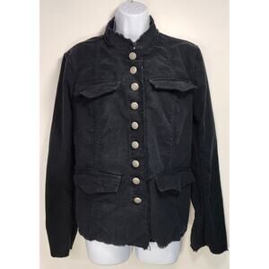 Free People Women's‎ Military Jacket Distressed Black Button Front Grunge Y2K M
